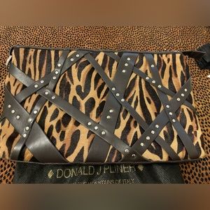 Donald J Pliner dark brown animal print, calf hair clutch. New worn, no tags.